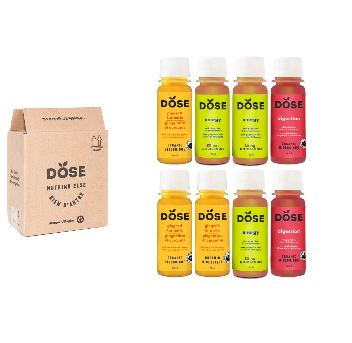 SHOTS VARIETY SAMPLE PACK 8 cold pressed shots 60ml Dose Juice